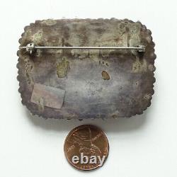 Fred Harvey Era Old Navajo Petrified Wood Sterling Pin Brooch Large Rectangle