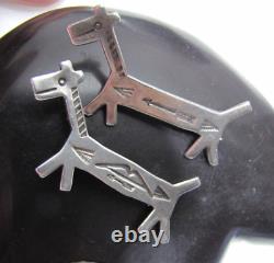 Fred Harvey Era Sterling Silver Dog Horse Pin Set of 2 Navajo Stamped Bow Arrow