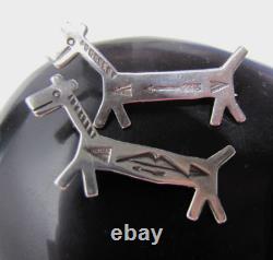 Fred Harvey Era Sterling Silver Dog Horse Pin Set of 2 Navajo Stamped Bow Arrow