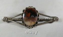 Fred Harvey Era Sterling Silver Petrified Wood/Picture Agate Brooch