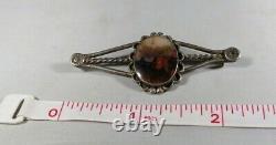 Fred Harvey Era Sterling Silver Petrified Wood/Picture Agate Brooch