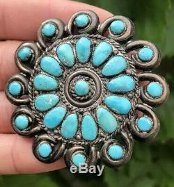 Fred Harvey Navajo Sterling Silver Carico Lake Turquoise Petit Point Pin Brooch