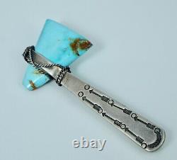 Fred Harvey Sterling Navajo Turquoise Tomahawk Axe Native American Pin Brooch