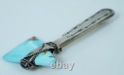 Fred Harvey Sterling Navajo Turquoise Tomahawk Axe Native American Pin Brooch