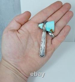 Fred Harvey Sterling Navajo Turquoise Tomahawk Axe Native American Pin Brooch