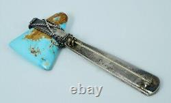 Fred Harvey Sterling Navajo Turquoise Tomahawk Axe Native American Pin Brooch