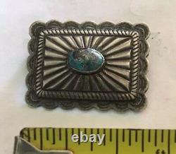 Fred Harvey Sterling Silver Pin With High Grade Persian Turquoise Navajo