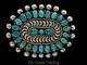 Fred Harvey Vintage Pawn Zuni Turquoise Sterling Cluster Pettipoint Brooch