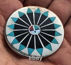 Fred & Lolita Natachu Zuni Sterling Silver Turquoise Sun Face Pendant Brooch Pin