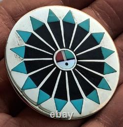 Fred & Lolita Natachu Zuni Sterling Silver Turquoise Sun Face Pendant Brooch Pin