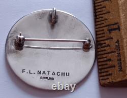 Fred & Lolita Natachu Zuni Sterling Silver Turquoise Sun Face Pendant Brooch Pin