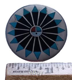 Fred & Lolita Natachu Zuni Sterling Silver Turquoise Sun Face Pendant Brooch Pin