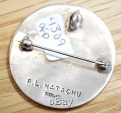 Fred Natachu Zuni Sterling Silver Inlay Sun God Pin Brooch 4309