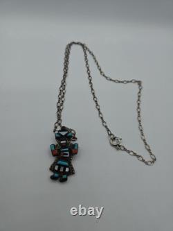 G. B. Natachu Native American Zuni Sterling Silver Kachina Dancer Inlay Rare Pin