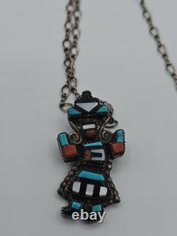 G. B. Natachu Native American Zuni Sterling Silver Kachina Dancer Inlay Rare Pin