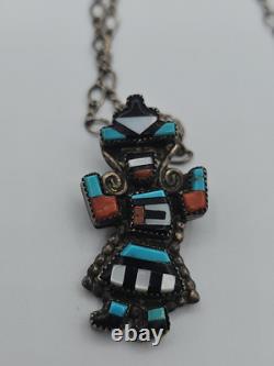G. B. Natachu Native American Zuni Sterling Silver Kachina Dancer Inlay Rare Pin