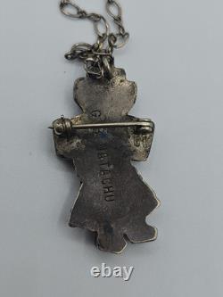 G. B. Natachu Native American Zuni Sterling Silver Kachina Dancer Inlay Rare Pin