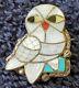 Genuine Zuni Ann Sheyka Signed Mother Of Pearl Turquoise Wise Owl Brooch Pin