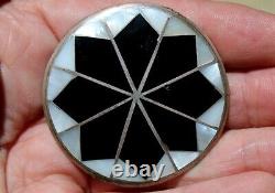 GIANT 1960's Old Pawn Zuni Sterling Silver & Onyx Stone & Shell Inlay Brooch Pin