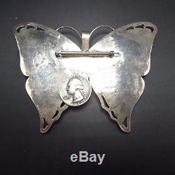 GIANT Signed Vintage NAVAJO Sterling Silver & AGATE BUTTERFLY PIN/PENDANT