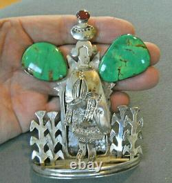 GRADY ALEXANDER Bright Green Turquoise Sterling Silver Navajo Woman Figure Pin