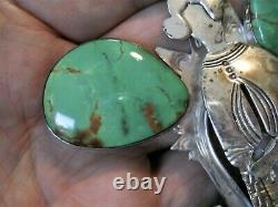 GRADY ALEXANDER Bright Green Turquoise Sterling Silver Navajo Woman Figure Pin