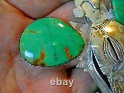 GRADY ALEXANDER Bright Green Turquoise Sterling Silver Navajo Woman Figure Pin