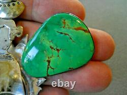 GRADY ALEXANDER Bright Green Turquoise Sterling Silver Navajo Woman Figure Pin