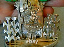 GRADY ALEXANDER Bright Green Turquoise Sterling Silver Navajo Woman Figure Pin