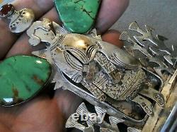 GRADY ALEXANDER Bright Green Turquoise Sterling Silver Navajo Woman Figure Pin