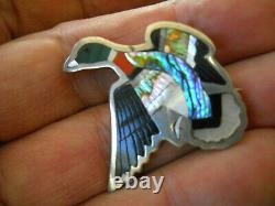 GUARDIAN Native American Multi-Stone Inlay Mallard Duck Sterl Silver Pin Pendant