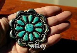 Giant Old Pawn Navajo Sterling Silver & 12 Turquoise Stones Brooch Pin