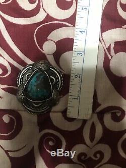 Giant Old Pawn Navajo Sterling Silver Turquoise Brooch Pin