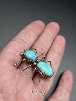 Gorgeous Native American Paiute White Water Turquoise & Sterling Spider Pin