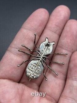 Gorgeous Native American Paiute White Water Turquoise & Sterling Spider Pin