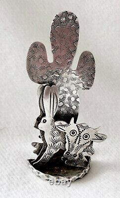 Grady Alexander Navajo Artist Sterling Statue/brooch Cow Rabbit Cactus Unique