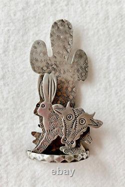 Grady Alexander Navajo Artist Sterling Statue/brooch Cow Rabbit Cactus Unique