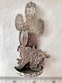 Grady Alexander Navajo Artist Sterling Statue/brooch Cow Rabbit Cactus Unique