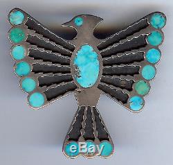 Great Vintage Native American Silver Flush Inlay Turquoise Thunderbird Pin