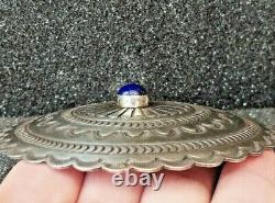 HAROLD JAMES Native American Lapis Sterling Silver Stamped Concho Pin Brooch 3