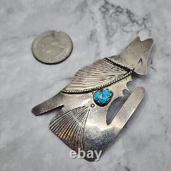 HIJE Navajo Sterling Silver Turquoise Howling Wolf Large Pin Brooch