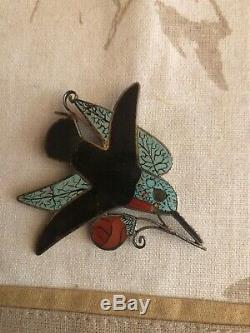 HM Coonsis Zuni Inlay Hummingbird Pin/Pendant