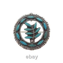 HOYD ETSATE Old Pawn 925 Sterling Silver Vintage Turquoise Floral Pin Pendant