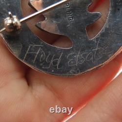 HOYD ETSATE Old Pawn 925 Sterling Silver Vintage Turquoise Floral Pin Pendant