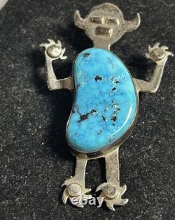 HTF RJ Apacheto Sterling Kachina Pendant/Pin Spiderweb Turquoise