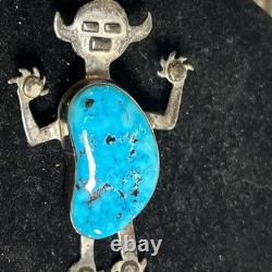 HTF RJ Apacheto Sterling Kachina Pendant/Pin Spiderweb Turquoise