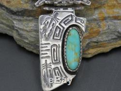 HUGE Carol Felley Anglo Sterling Silver Royston Turquoise Kachina Pendant Pin