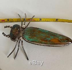 HUGE DEU Sterling Navajo Native American Turquoise & Opal Bug Pin & Pendant