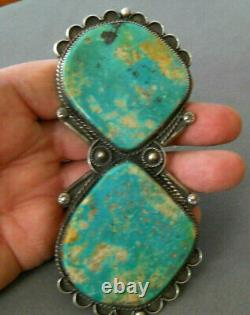 HUGE Native American Navajo Green Turquoise Sterling Silver Pin Brooch 5.25 94g