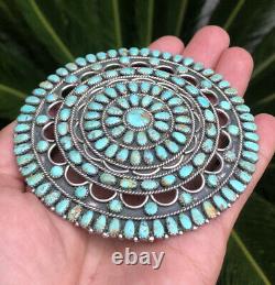 HUGE Navajo Larry Moses Begay Turquoise Cluster Sterling Silver Pin Pendant 70g